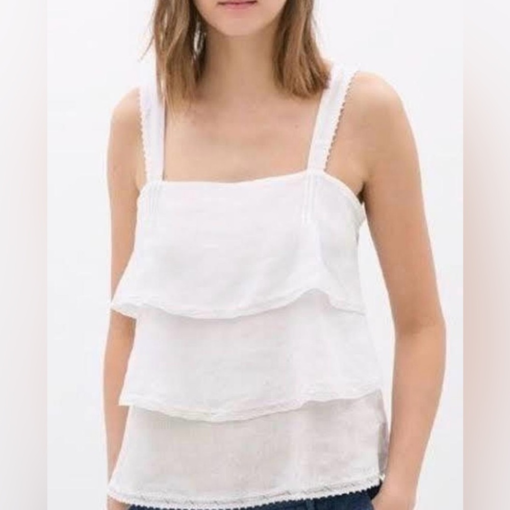 Zara 100% Linen White Layered Women's Top sz S